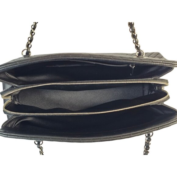 CHANEL CC Crossing Shopping Tote Shoulder Bag Chain Black Chevron 2016 Silver - Picture 8 of 16